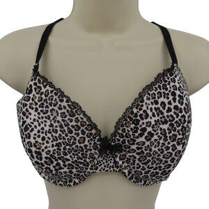 Victorias Secret 36D Lined Perfect Coverage Bra Animal Print Underwire Lace Bow